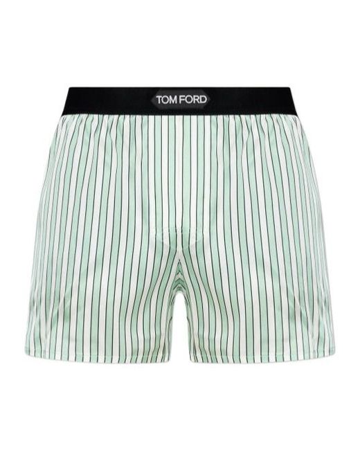 Tom Ford Green Striped Logo-Waistband Boxers for men