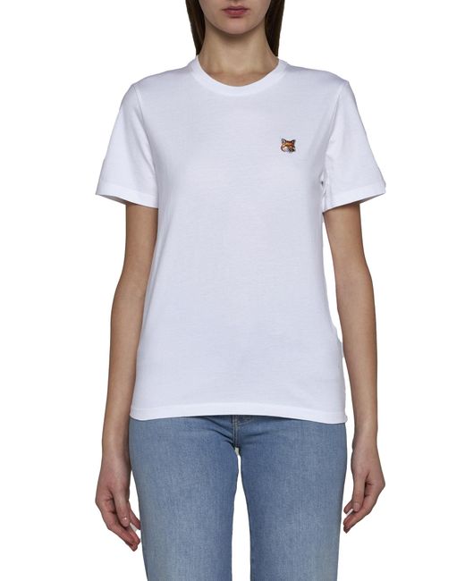 Maison Kitsuné White Maison Kitsuné Fox Head Patch Crewneck T-Shirt