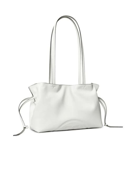 Tory Burch White Small Ella Natuura Drawstring Tote Bag