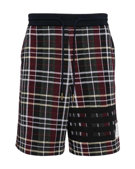 Thom Browne Black Checked Sweatshorts for men