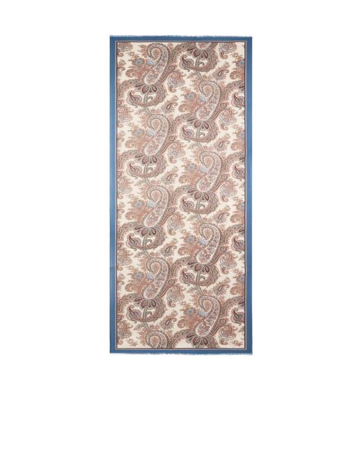 Etro Natural Cashmere-Blend Scarf With Floral Paisley Motif for men