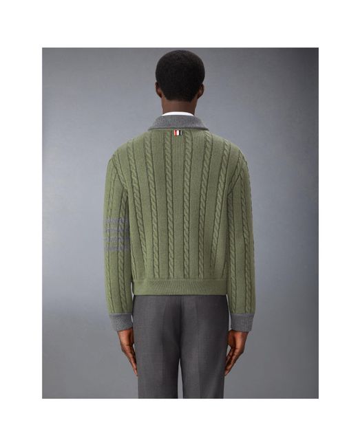 Thom Browne Green Cable Knit Cardigan Sweater for men