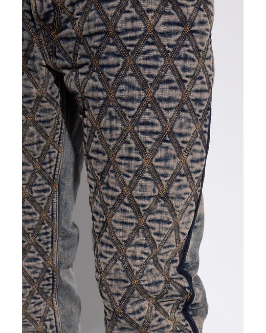 DIESEL Gray Quilted Diamond Pattern Straight-Leg Jeans for men