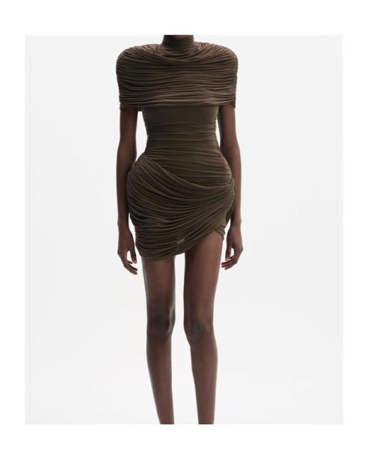 Magda Butrym Brown High-Neck Draped Mini Dress With Cape Detail