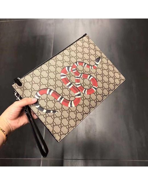 Gucci Brown Gg Pouch With Kingsnake for men