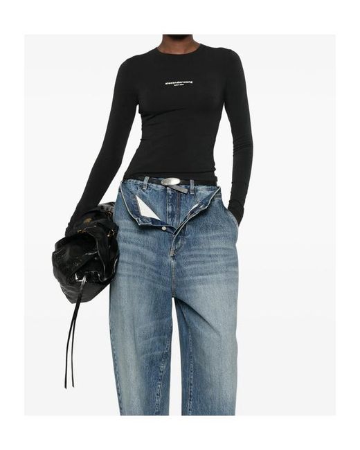 Alexander Wang Black Fitted Ls T-Shirt W/ Logo Print