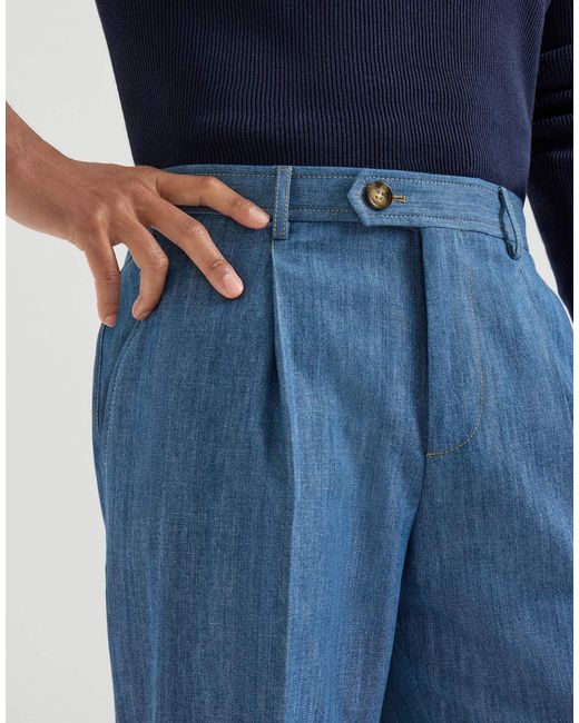 Brunello Cucinelli Blue Pleated-Design Trousers for men