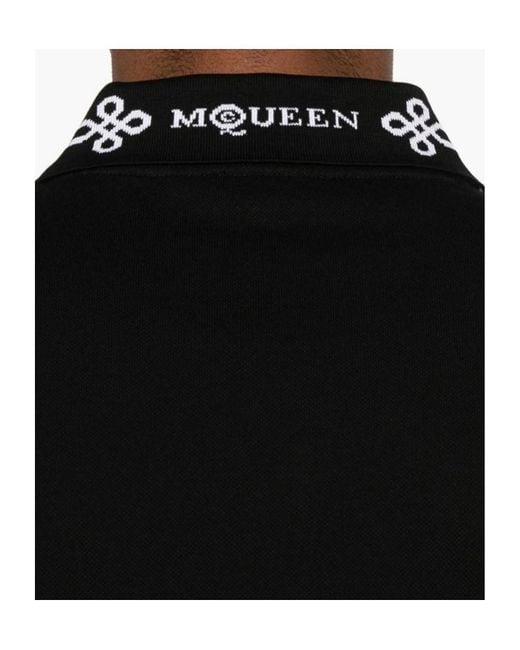 McQueen Black Logo Collar Short Sleeved Polo Shirt for men