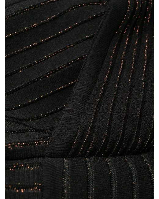 Balmain Black V-Neck Ribbed Knit Mini Dress