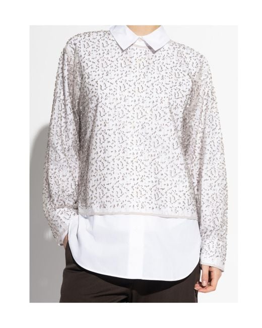 Samsøe & Samsøe White Samally Beaded-Detail Top