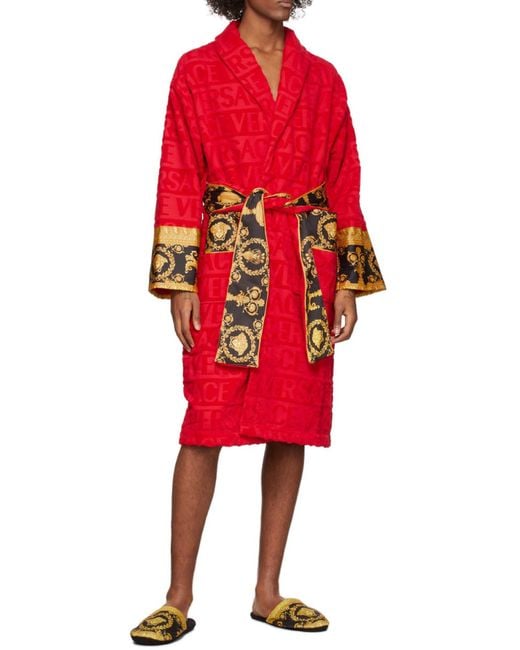Versace Red Versace I Love Baroque Belted Bathrobe for men