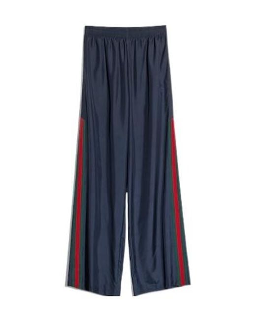 Gucci Blue Technical Silk Poplin Pants With Web