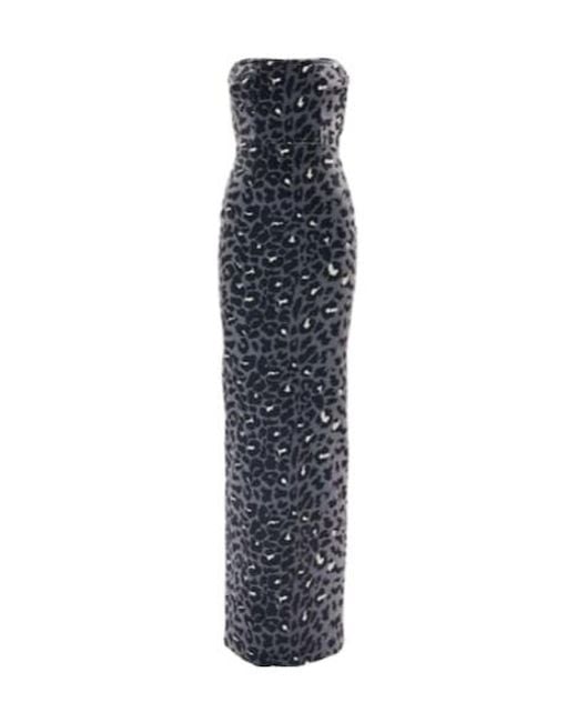 Alex Perry Blue Leopard-Print Strapless Velvet Gown