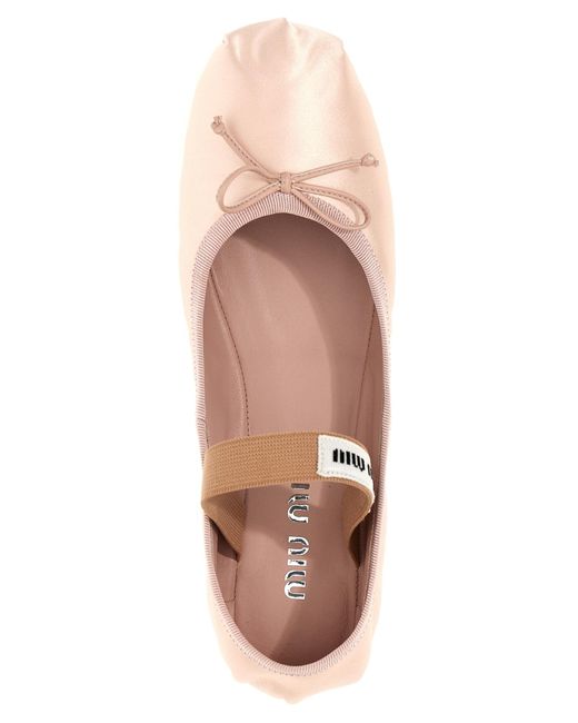 Miu Miu Pink Logo Ribbon Flat Ballet Shoes