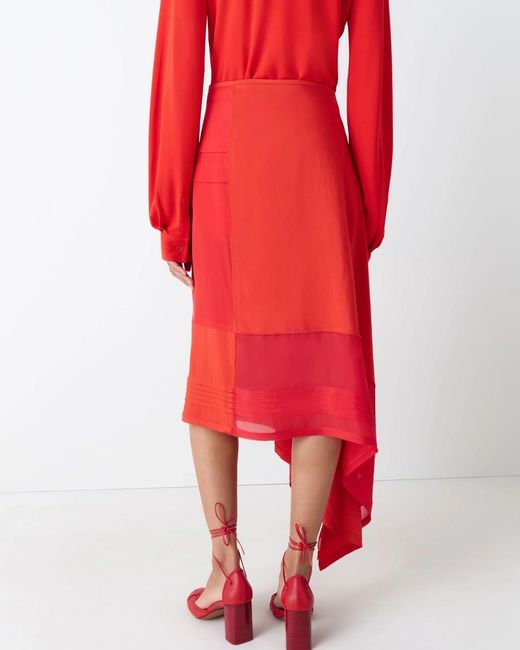 Lemaire Red Pleated Asymmetric Midi Skirt