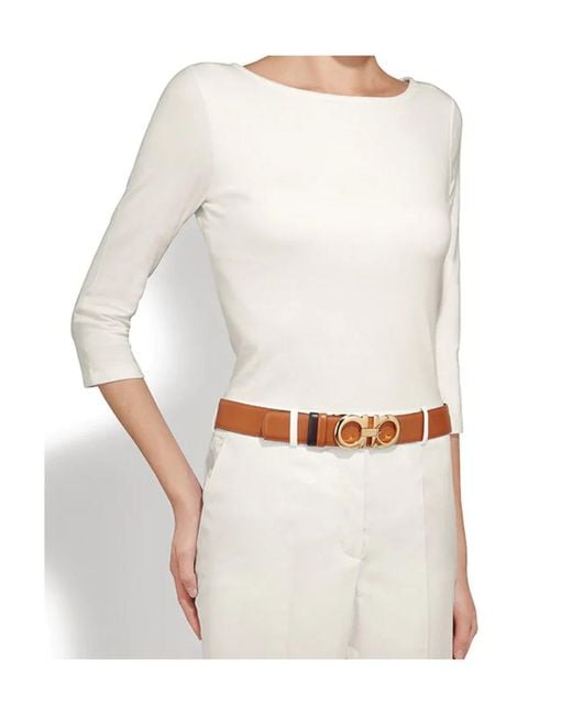 Ferragamo White Ferragamo Gancini Buckle Reversible Belt