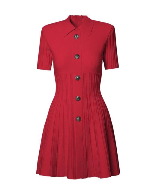 Balmain Women's Ribbed-Knit Flared Minidress