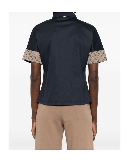 Herno Blue Jacquard Trim Polo Top