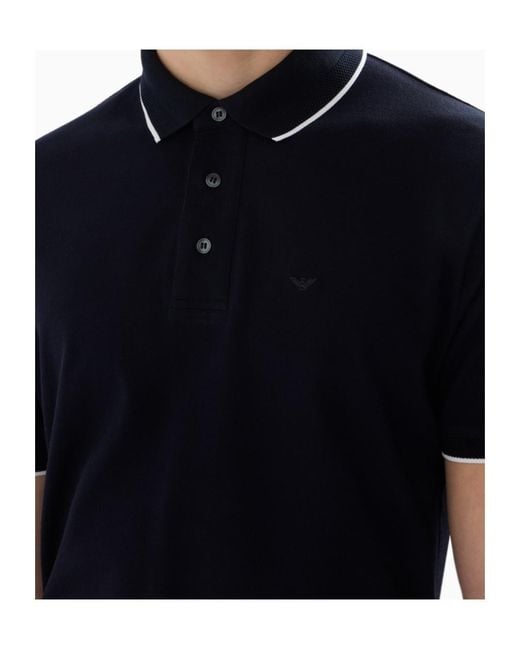 Emporio Armani Blue Logo Embroidered Polo Shirt for men