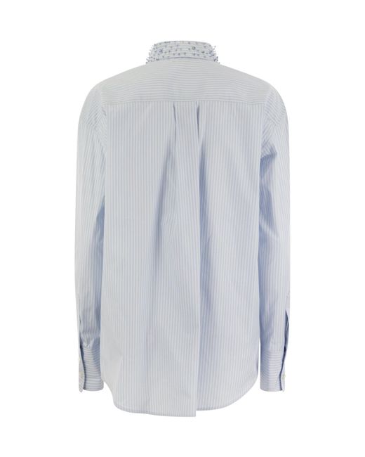 Fabiana Filippi Blue Embellished Pinstriped Shirt