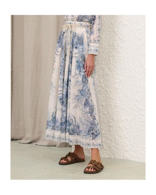 Zimmermann Blue Wanderlust A-Line Maxi Skirt