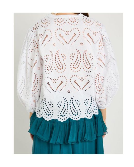 Etro White Open-Embroidery Cotton-Blend Blouse