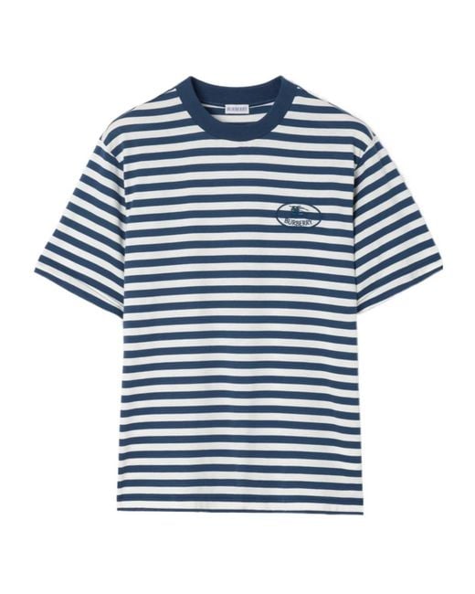Burberry Blue Striped Cotton T-Shirt for men
