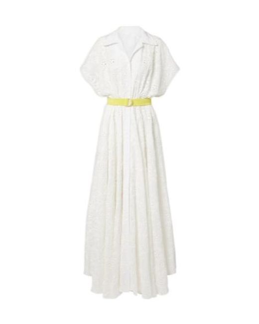 Norma Kamali White Belted Broderie Anglaise Cotton Shirt Dress