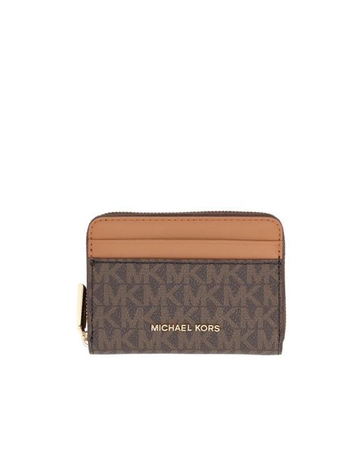 MICHAEL Michael Kors Brown Jet Set Small Signature Logo Zip-Around Card Case