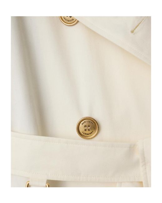 Burberry White Double Breasted Gabardine Kensington Trench Coat