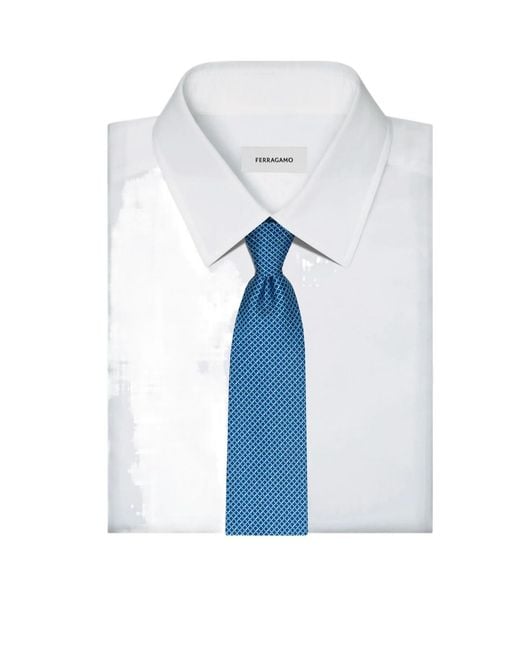 Ferragamo Blue Gancini Striped Print Tie for men