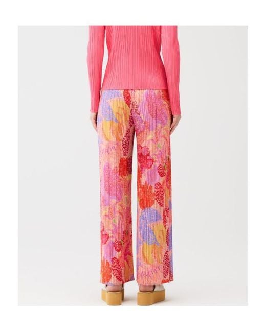 Pleats Please Issey Miyake Pink Printed Wide Leg Pleated Trousers