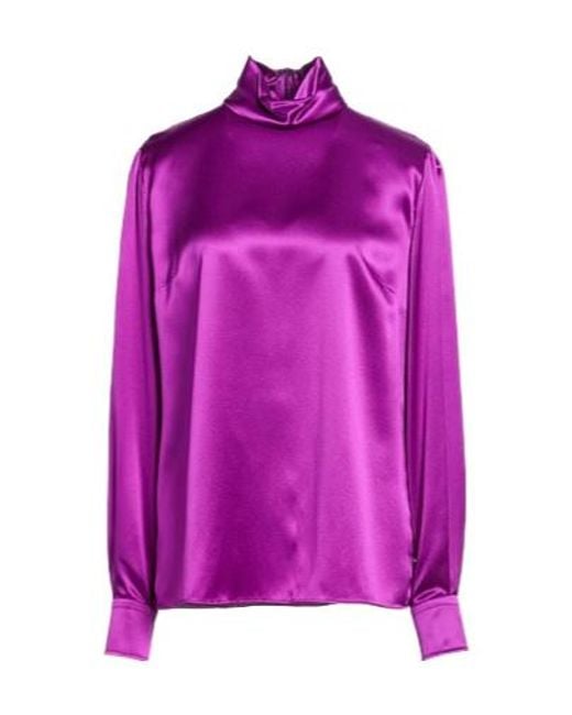 Dolce & Gabbana Purple Solidcolor Satin Longsleeve Top