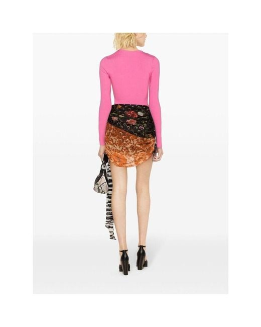 MARINE SERRE Pink Long-Sleeved Knitted Pullover