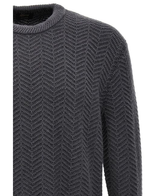 Brioni Gray Chevron-Knitted Cashmere Jumper for men