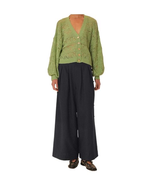 Farm Rio Green Button-Up Casual Pants