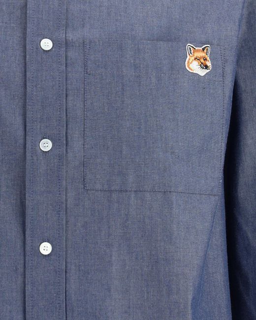Maison Kitsuné Blue Maison Kitsuné Fox Head Patch Buttoned Shirt for men
