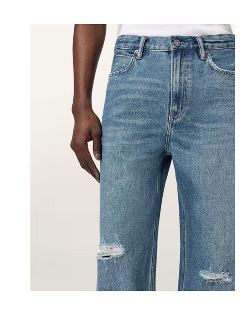 AllSaints Blue Lenny Loose Fit Wide Leg Denim Jeans for men