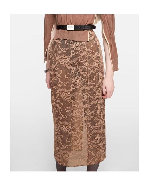 Acne Brown Tubno Lace Midi Skirt