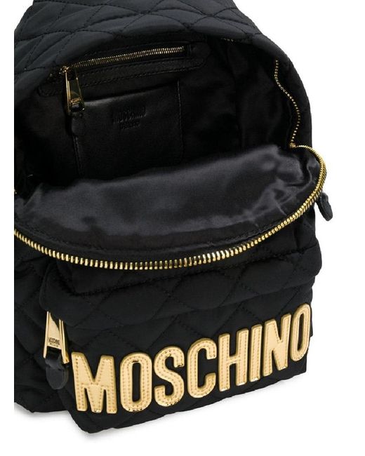 Moschino Black Logo-Plaque Quilted Backpack