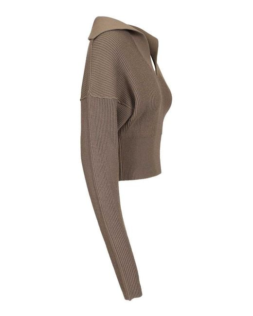 Rick Owens Brown Ribbed Cropped Knitted Sweater