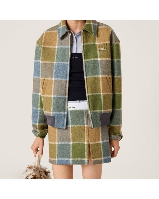 Miu Miu Green Checked Blouson Jacket