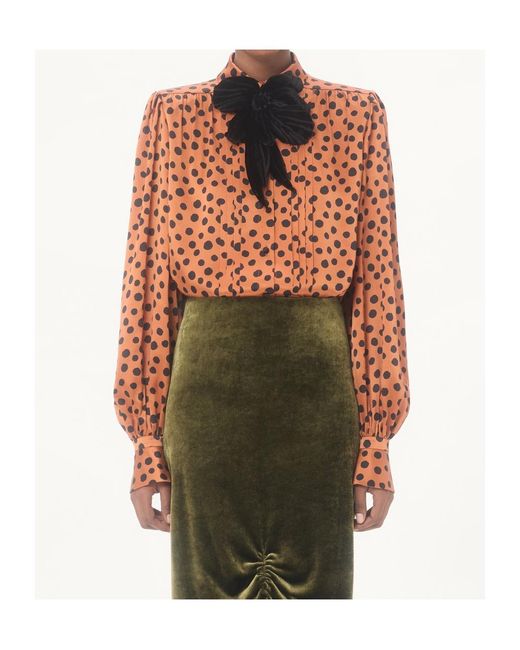 Valentino Orange Crepe Satin Shirt With Plus De Pois Dalmata Print
