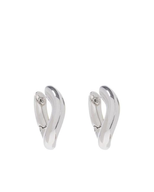 Balenciaga White Logo Engraved Loop Earrings