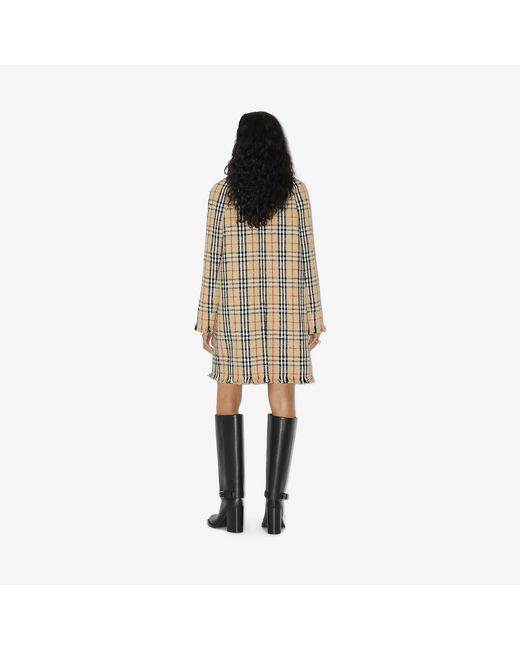 Burberry Natural Checked Fringed-Edge Buttoned Coat