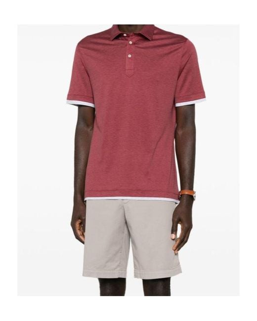 Brunello Cucinelli Red Short-Sleeve Polo Shirt for men