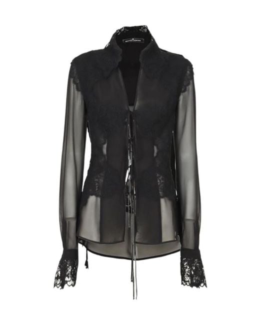 Ermanno Scervino Black Ruffle Detailed Tie-Up Shirt