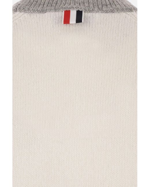 Thom Browne White Crewneck Knitted Jumper for men