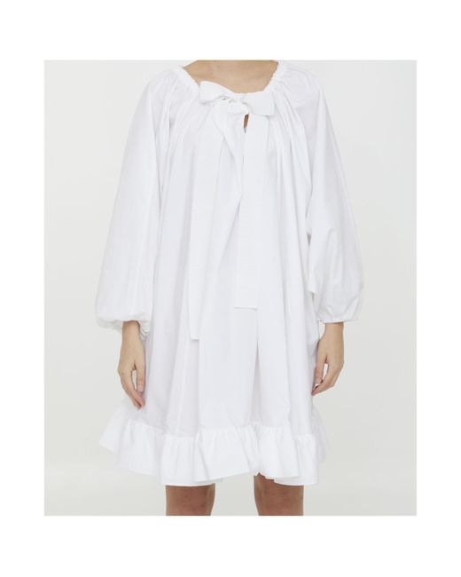 Patou White Bow Detailed Long-Sleeve Mini Dress