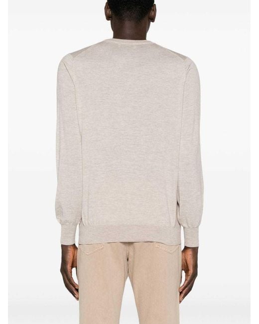 Brunello Cucinelli White Ribbed Crew Neck Sweater for men